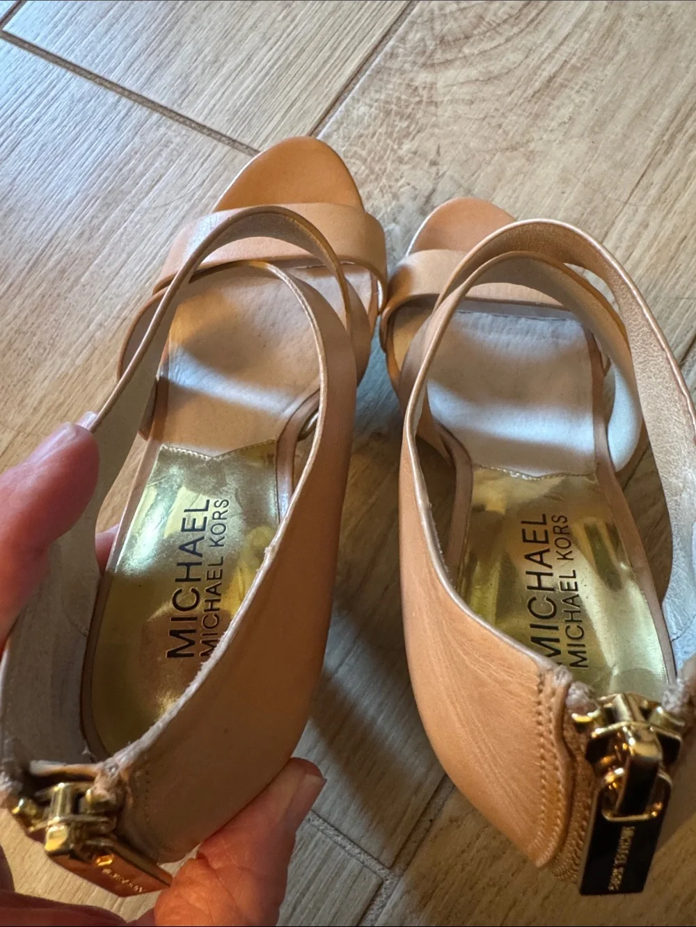 Michael Kors Neutral Leather Crossover Strap High Heels